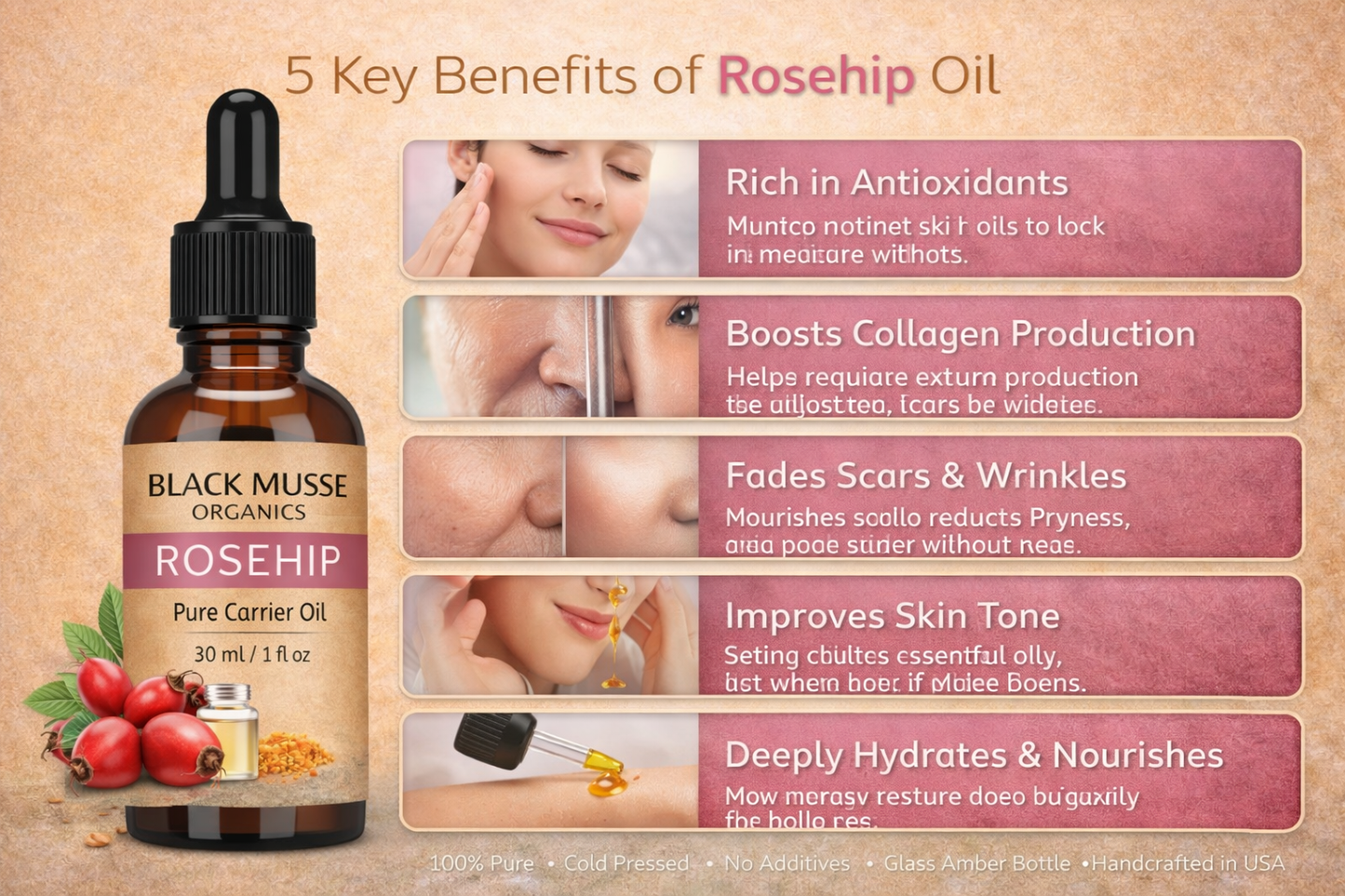 Rosehip Oil- 100% Pure Premium Grade, Undiluted, Natural, Therapeutic, Organic