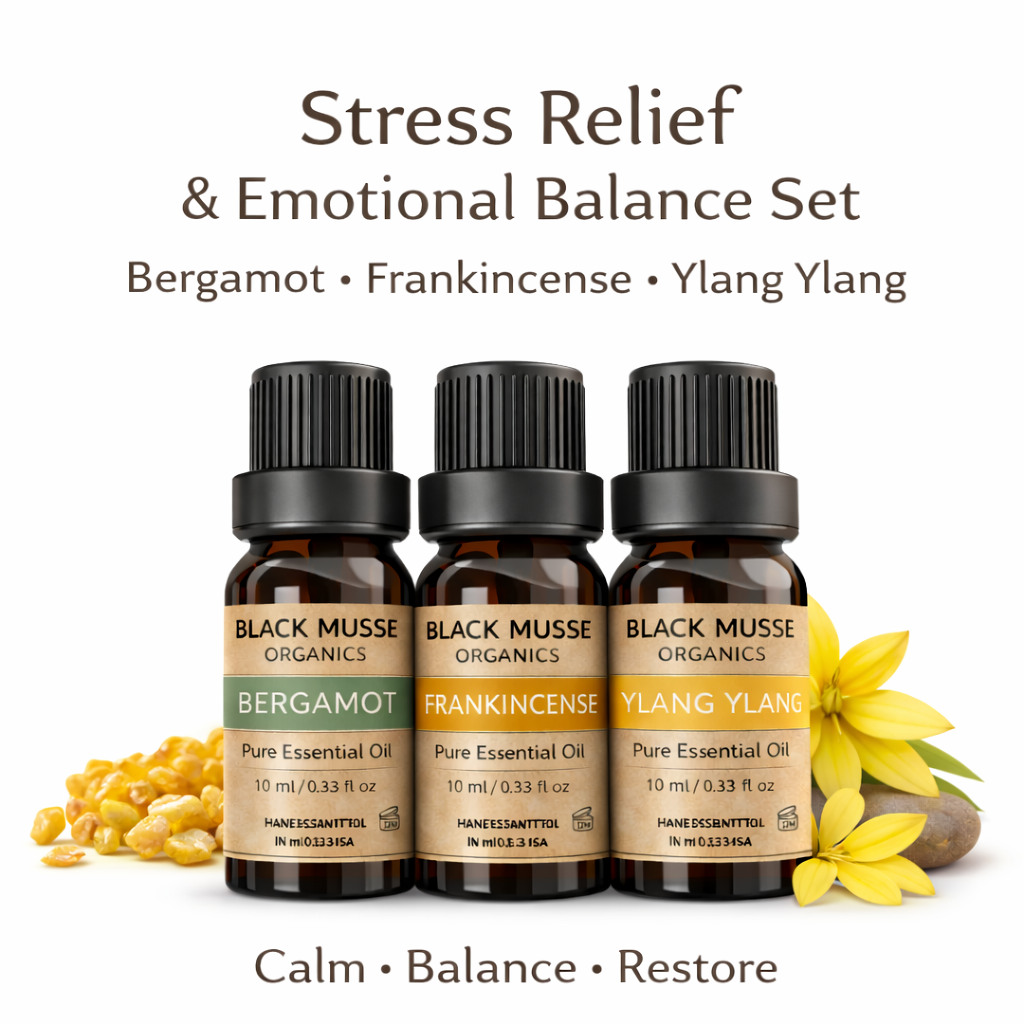 Stress Relief & Balance Essential Oil Set | Bergamot Frankincense Ylang | 3×10ml