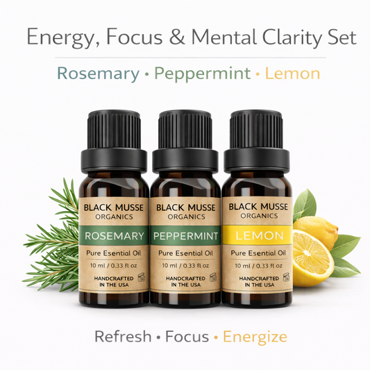 Energy Focus Essential Oil Set | Rosemary Peppermint Lemon | 3×10 ml