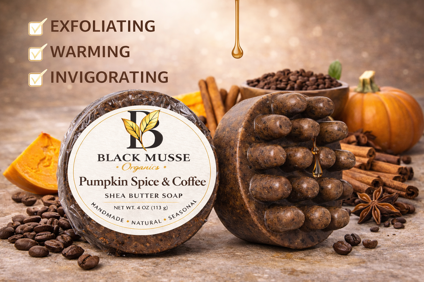 Pumpkin Spice & Coffee Shea Butter Handcrafted Soap Bars - Set of 3 (12 oz)