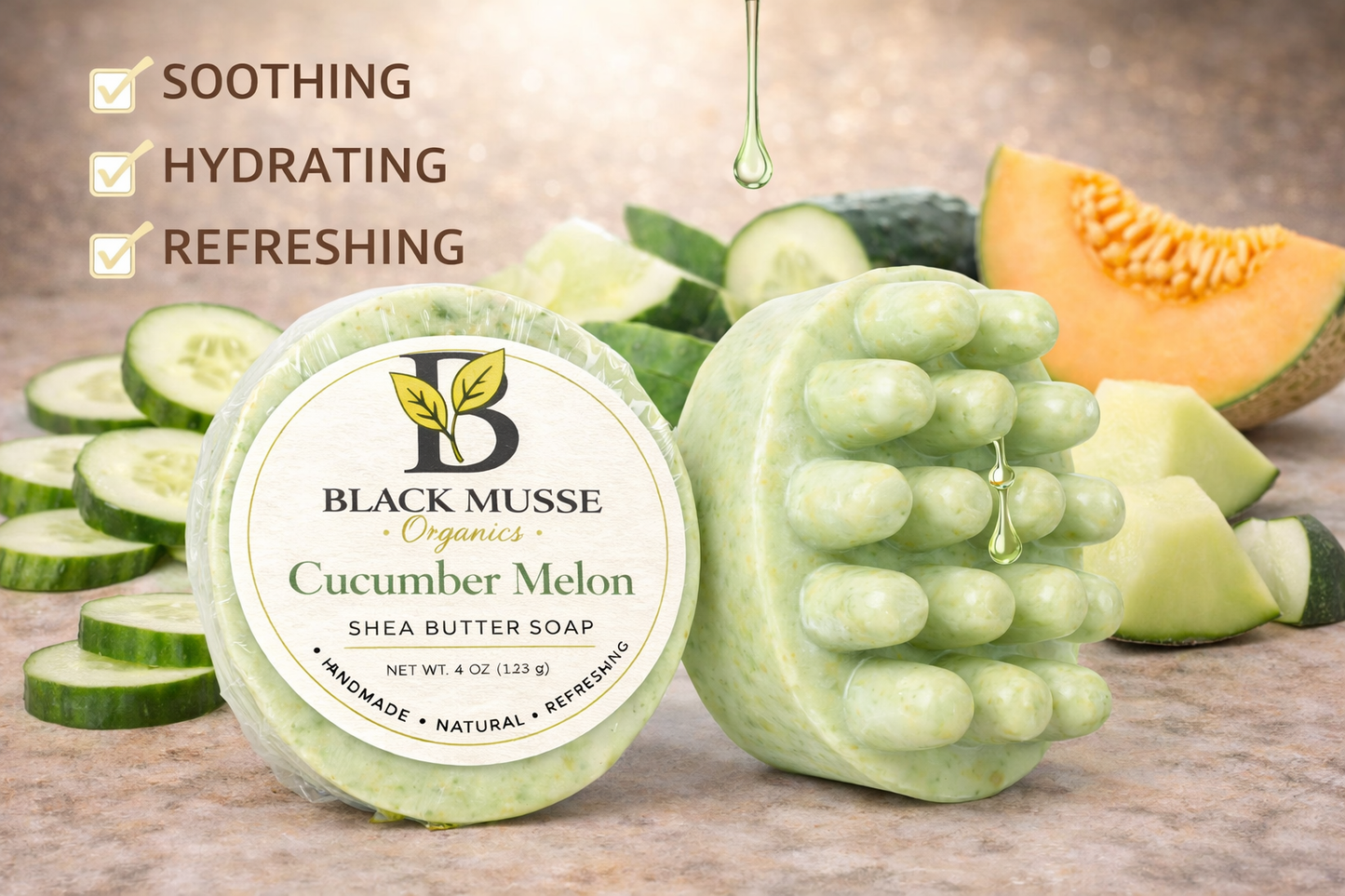Cucumber & Melon Shea Butter Handcrafted Soap Bars - Set of 3 (12 oz)
