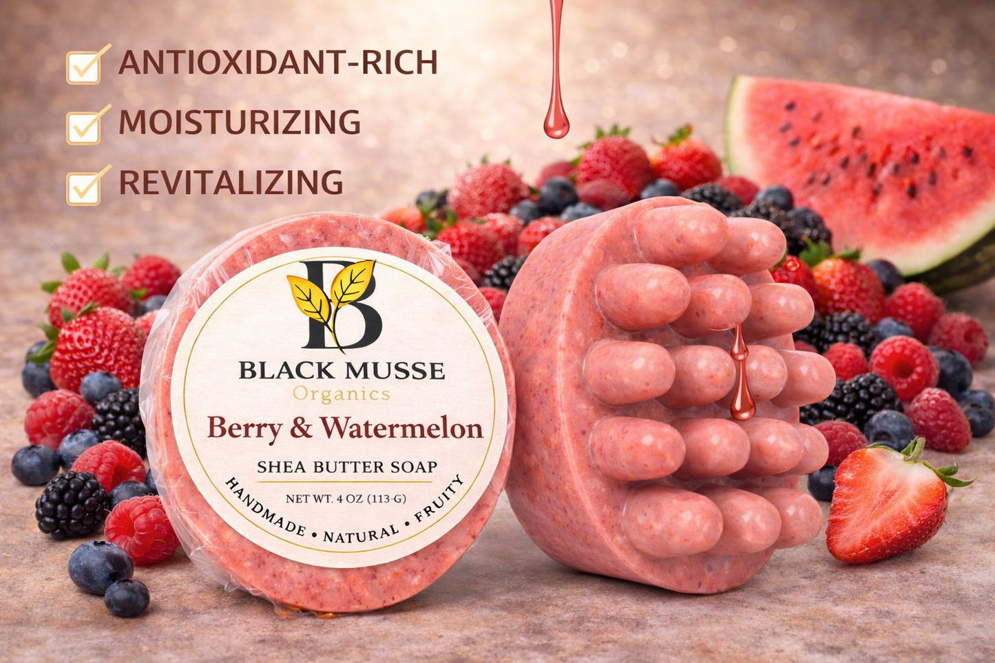 Berry & Watermelon Shea Butter Handcrafted Soap Bars - Set of 3 (12 oz)
