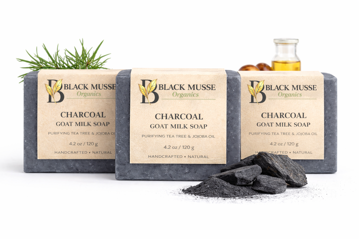Charcoal Infused Oil Bar – Goat Milk Soap (Pack of 3)