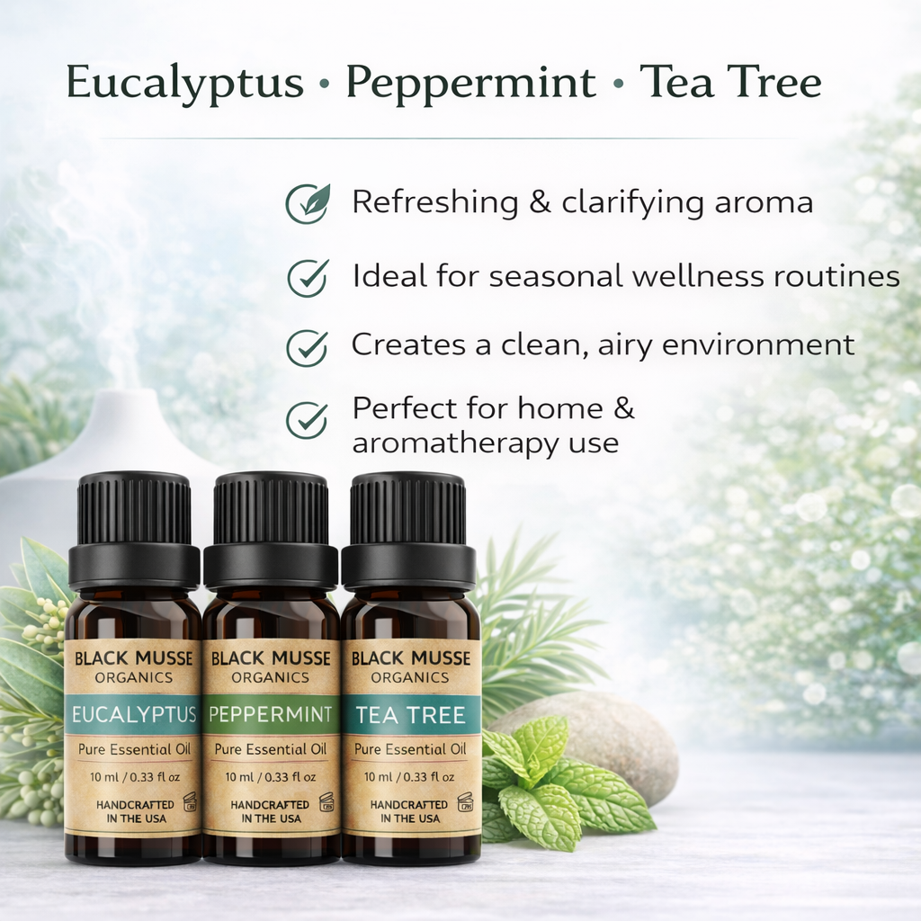 Breathe Easy Essential Oil Set | Eucalyptus Peppermint Tea Tree | 3×10 ml