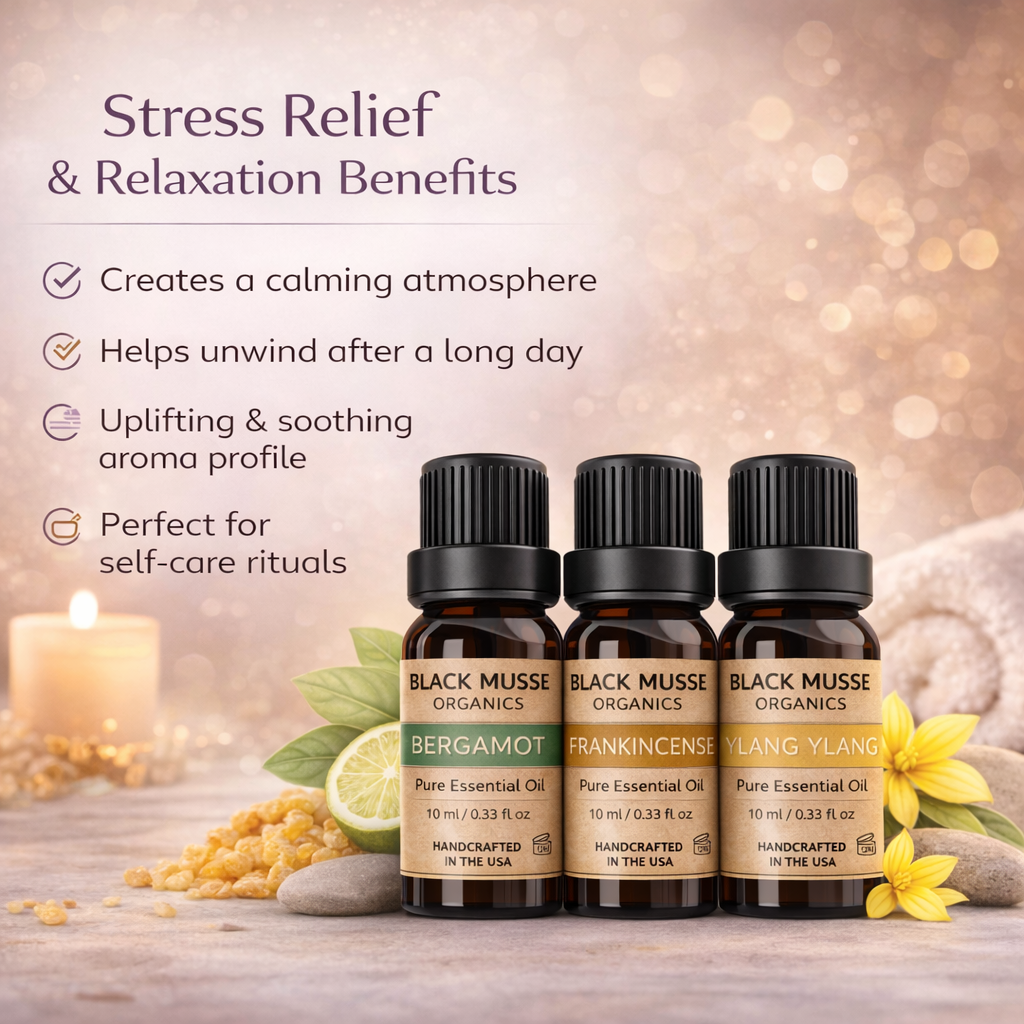 Stress Relief & Balance Essential Oil Set | Bergamot Frankincense Ylang | 3×10ml