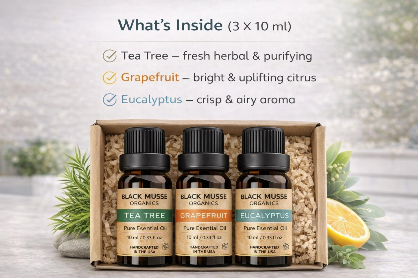Immune Defense Aroma & Clean Home Set | Tea Tree Grapefruit Eucalyptus | 3×10 ml