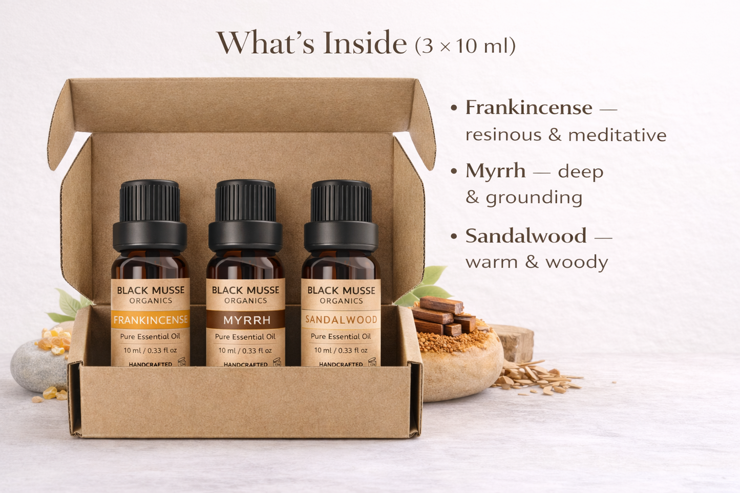 Grounding Ritual Essential Oil Set | Frankincense Myrrh Sandalwood | 3×10 ml