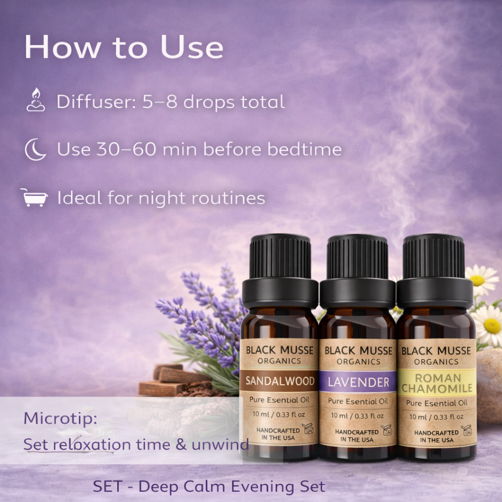 Deep Calm Essential Oil Set | Sandalwood Lavender Chamomile | 3×10 ml