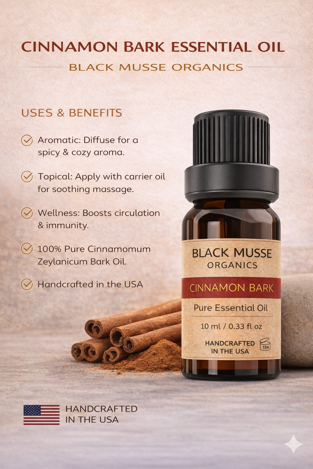 Cinnamon Bark Essential Oil- 100% Pure Premium Grade, Undiluted, Therapeutic