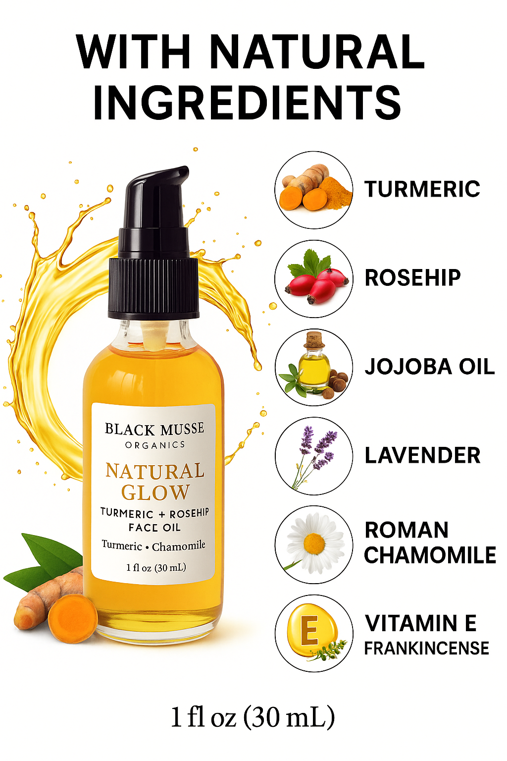 Turmeric & Rosehip Face Oil -Natural Glow Moisturizer