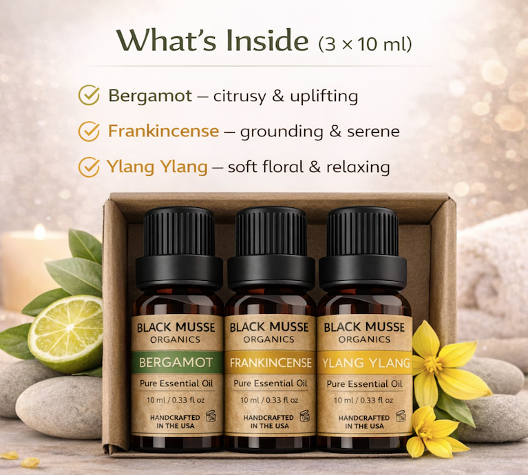 Stress Relief & Balance Essential Oil Set | Bergamot Frankincense Ylang | 3×10ml